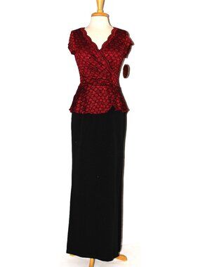 Fanny #1214 Floor Length Jersey & Lace Evening Gown-Size M, 2X-RED/BLACK-NEW